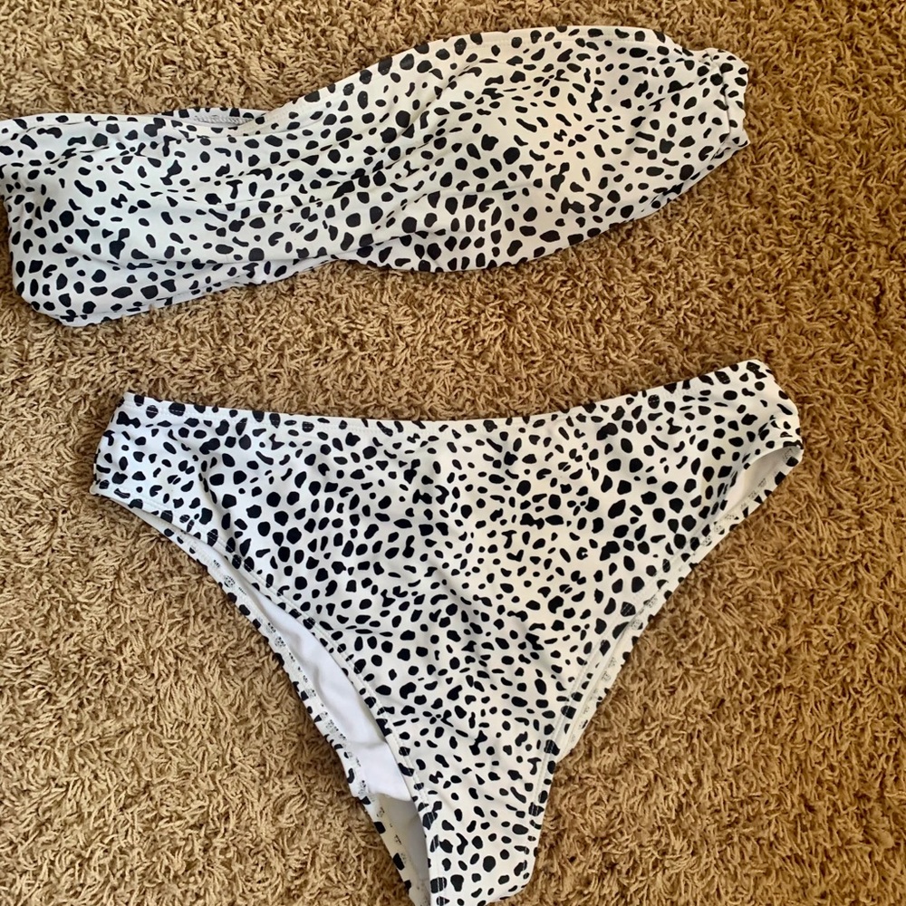 Shein strapless Dalmatian print bikini